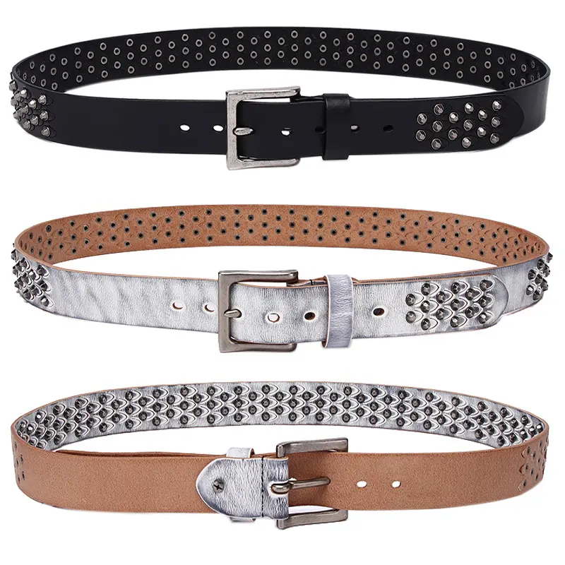 Womens Distinctive Rivet Belt Made Of Full-Grain