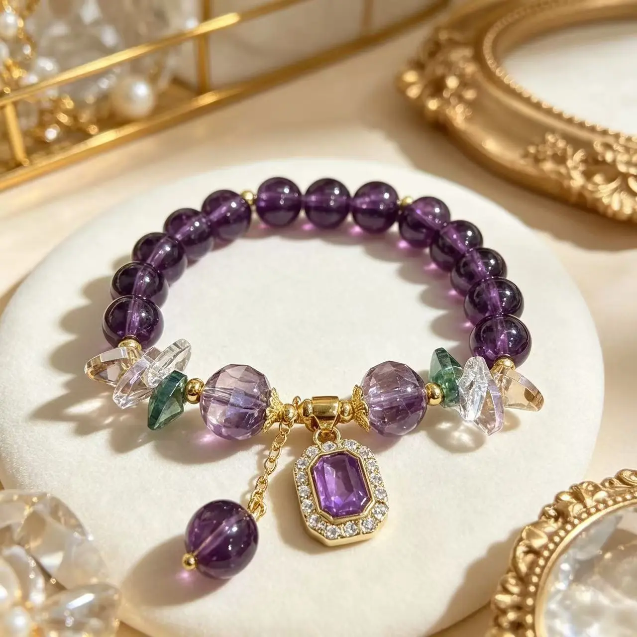 Zircon-inlaid Pendant Purple Crystal Bracelet