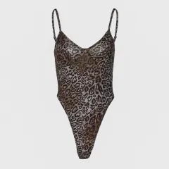 Women's Summer Leopard Print V-neck Sling Backless Bodysuit - Leopard Print - View 1