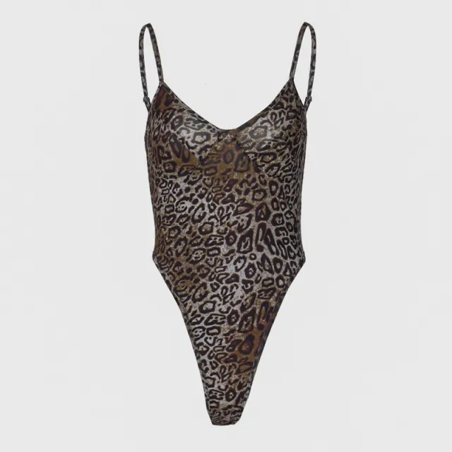 Women's Summer Leopard Print V neck Sling Backless Bodysuit Leopard Print - Shop at LoveMi