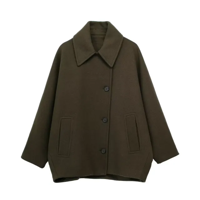 Autumn New Wool Blended Short Coat Army Green - Shop at LoveMi
