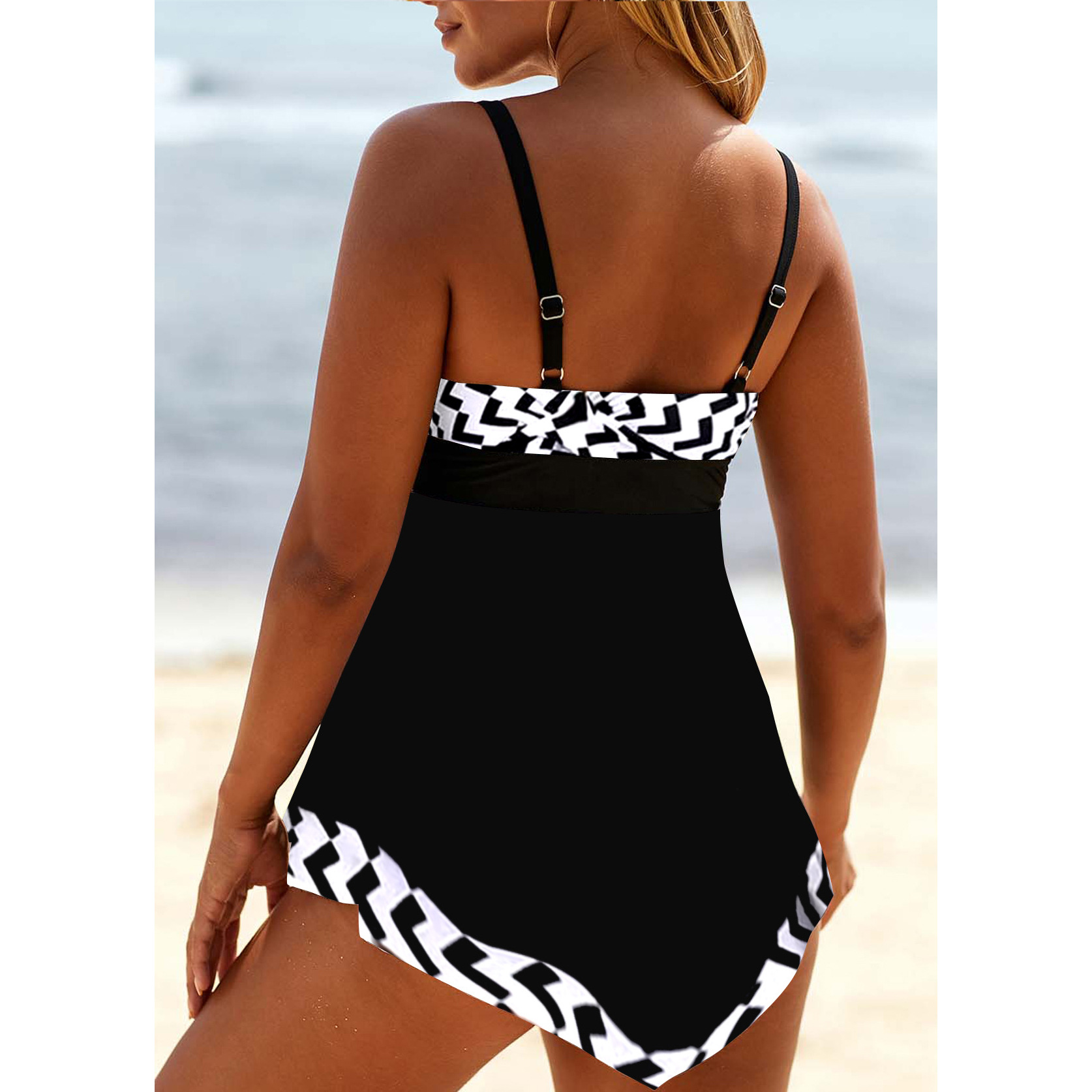 Women's Printed Strap Deep V Plus Size Skirt Swimsuit - Image 19