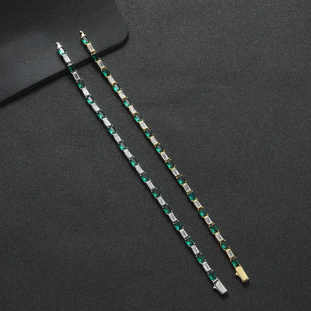 Rectangular Zirconium Green And White Women's Simple Bracelet