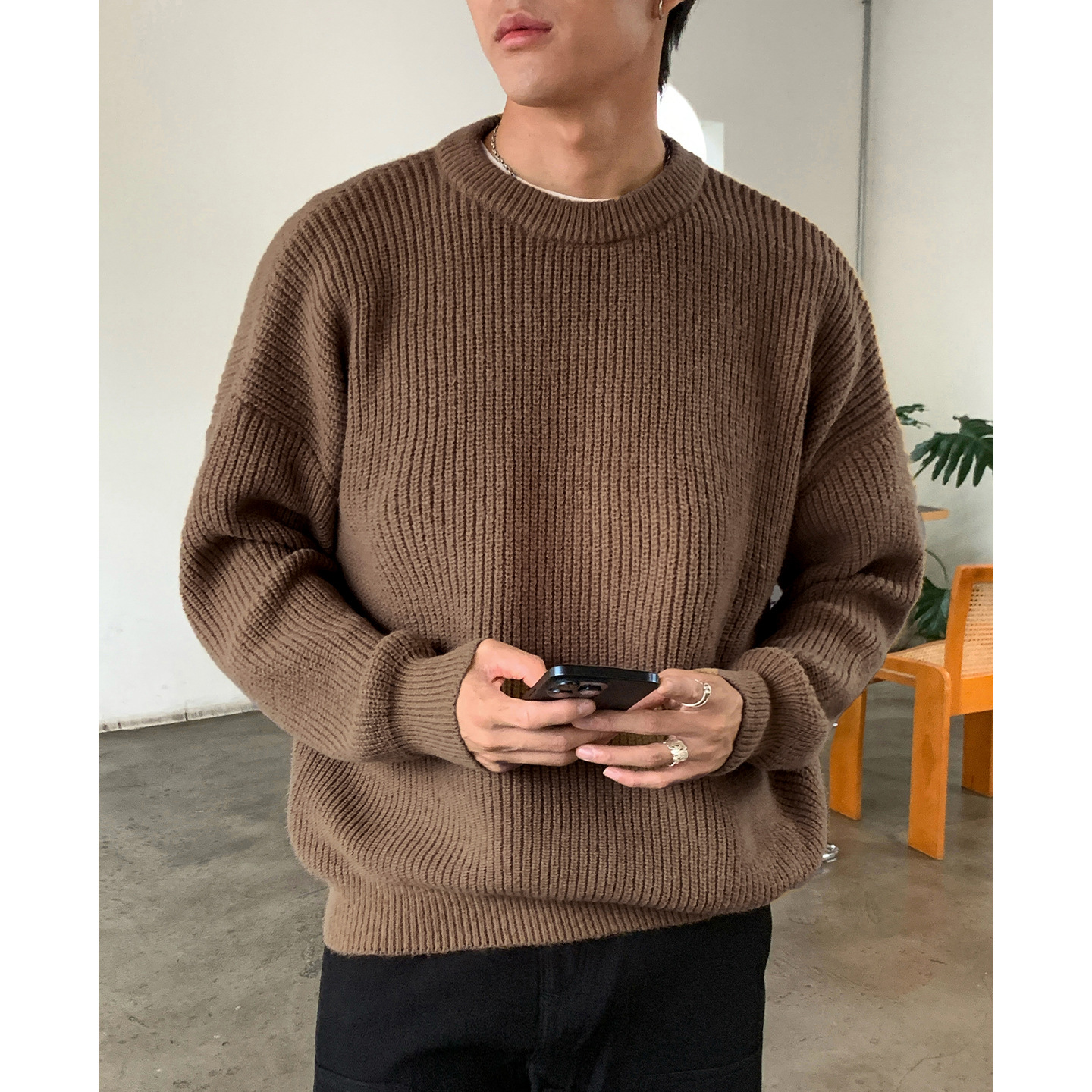 Thickened Chunky-Knit Crew-Neck Sweater For Men 4
