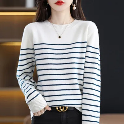 Autumn And Winter Women's Wool Sweater New Fashion Round Neck Inner Wear White - Shop at LoveMi