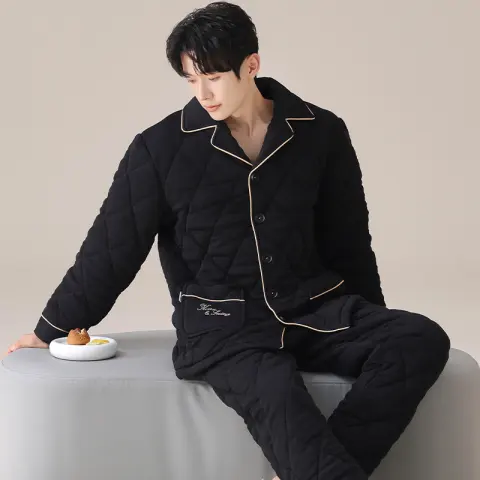 Mens Three-layer Quilted Loungewear for Fall and Winterwear It