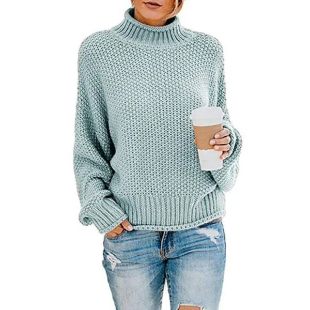 Women's Turtleneck Sweater Loose Solid Color Light Blue - Shop at LoveMi