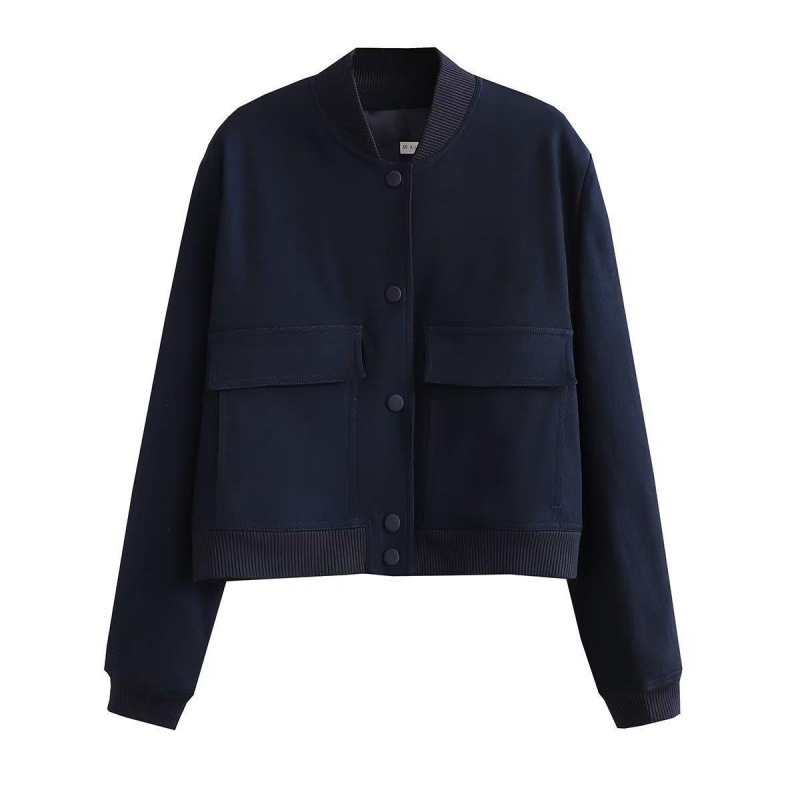 Fashion Jacket Stand Collar Coat For Women Navy Blue - Shop at LoveMi