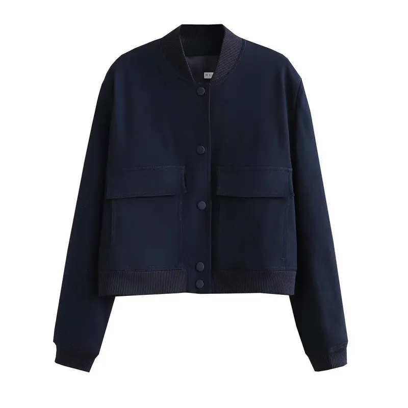 Fashion Jacket Stand Collar Coat For Women - Navy Blue