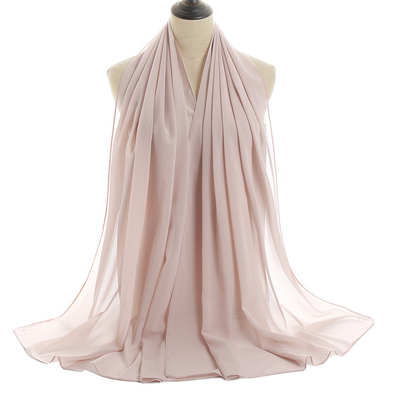 Solid-color Pearl Chiffon Long Scarf For Women