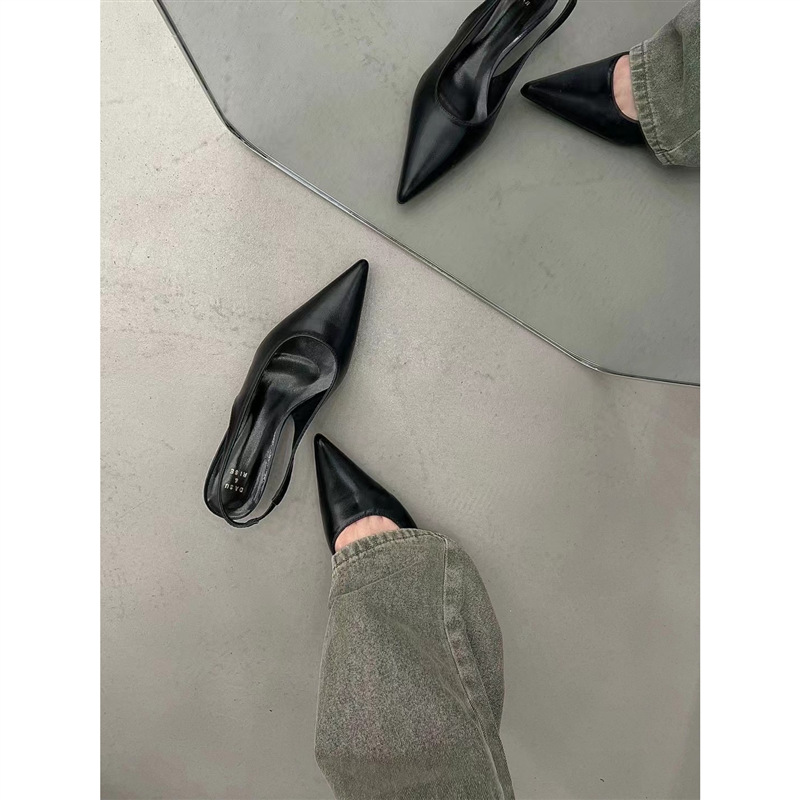 Tip In Silver Back Strap Small Heel Shoes Black - Shop at LoveMi