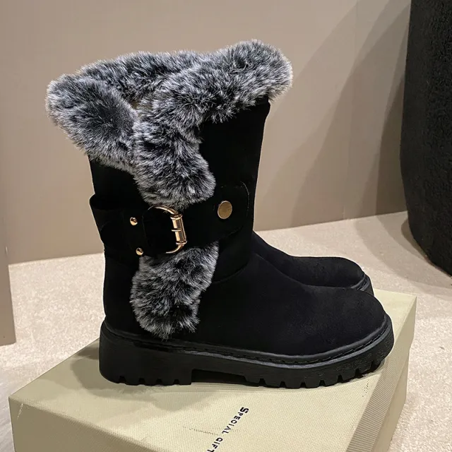 Women's Winter Warm Fleece lined Thick Fashion Snow Boots Black - Shop at LoveMi