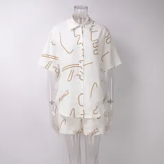 Fashion Short Sleeve Shirt Shorts Suit - White - View 1