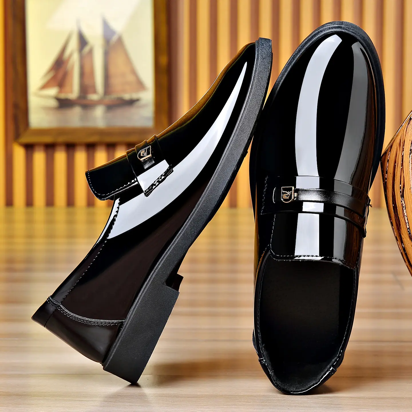 Dress Leather Shoes With A Mirror Like
