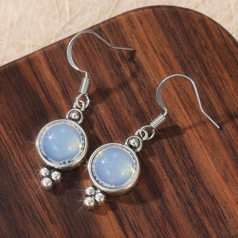 Retro Round Faux Moonstone Pendant Earrings