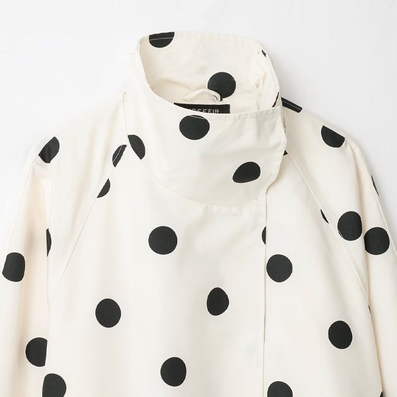 Polka-dot Turtleneck Aviator Jacket