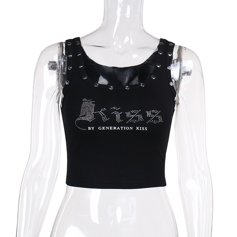 Fashion Rivet Rhinestone Short Top