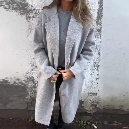 Women's Fall And Winter Lapels Long sleeved Casual Jacket Gray - Shop at LoveMi