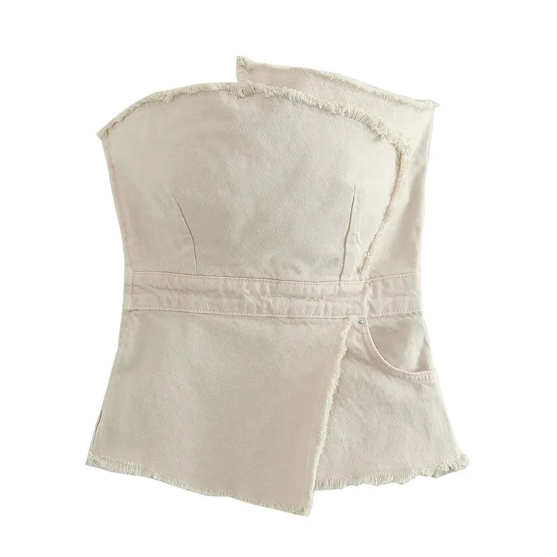 Asymmetric Frayed Corset Stitching Skirt Suit - Top-S