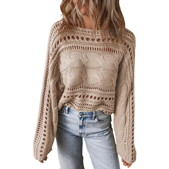 Women's Round Neck Knitted Long sleeved Pullover Lc2725151P7016 - Shop at LoveMi