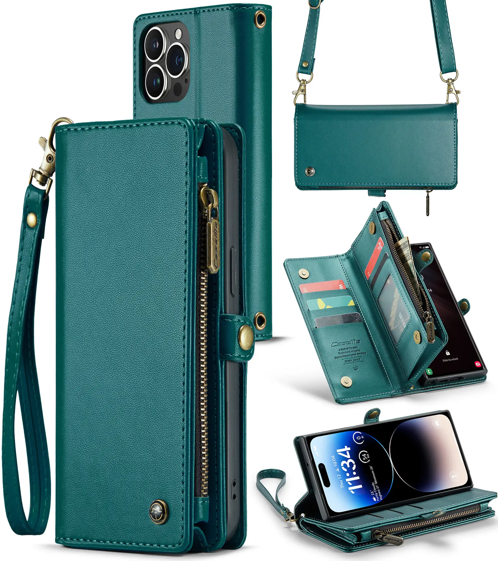 Wallet Mobile Phone Bag Multi-card Bracket Lanyard Leather Case