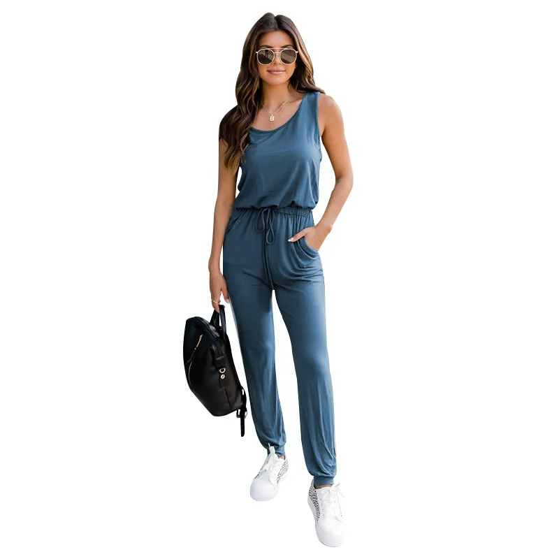 Women's Fashion Casual Loose Temperament Jumpsuit - Blue