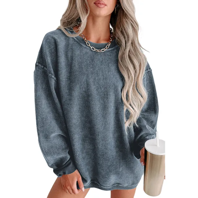 European And American Leisure Style Oversize Solid Color Pullover Thread Blue - Shop at LoveMi