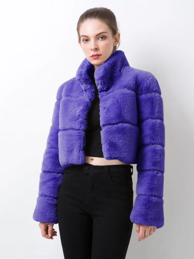 Imitation Fur Women's Coat Imitation Horizontal Stitching Artificial Fur Sapphire Blue - Shop at LoveMi