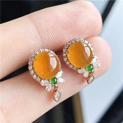 Chalcedony Ice Yellow Egg Surface Ear Studs Earrings
