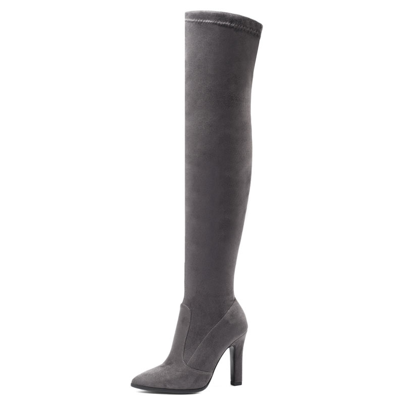 Women's Boots Suede Pointed Toe Chunky Heel Shoes High-heeled High Top Leg Repair Stretch Boots Boots
