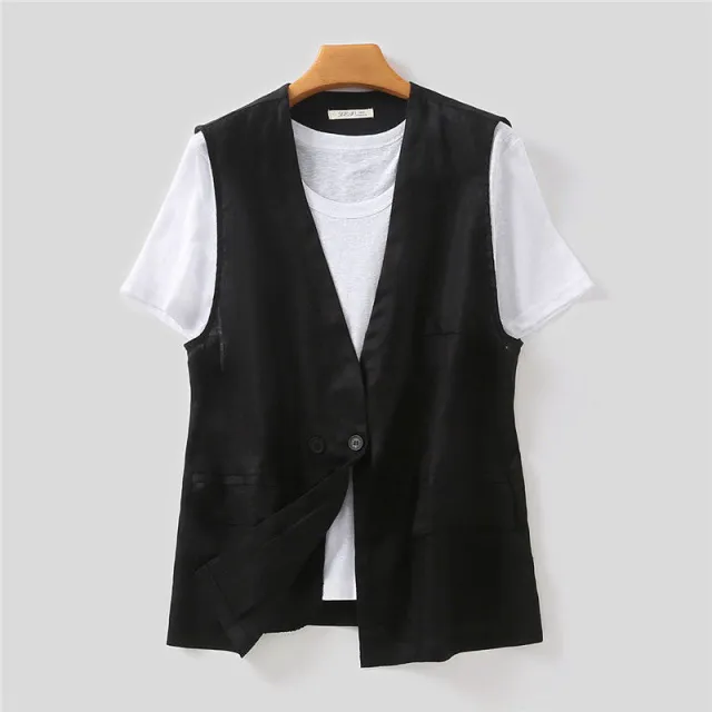 Japanese Style Vest Jacket Loose Casual Cotton Top Black - Shop at LoveMi
