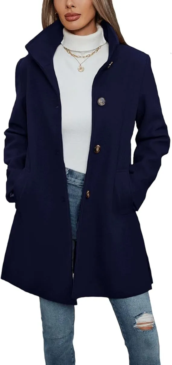 Fashion Casual Autumn And Winter Thick Long Sleeve Woolen Long Thick Coat Navy Blue - Shop at LoveMi