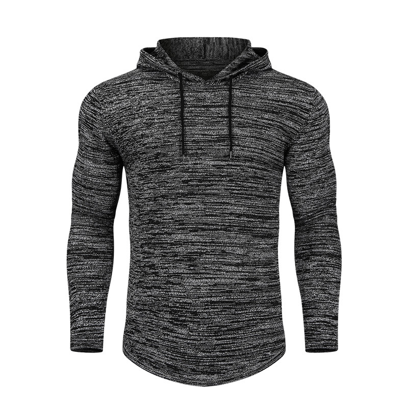 Men's Knitted Hooded Sweater Fitness Running Solid Color Hoodie