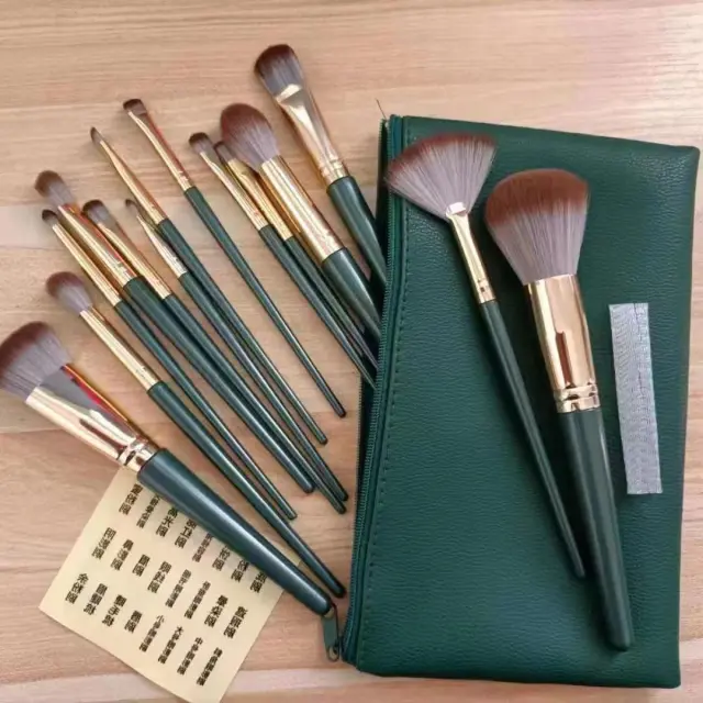 14 Green Cloud Makeup Brushes Suit Super Soft Brush Zipper Bag - Shop at LoveMi