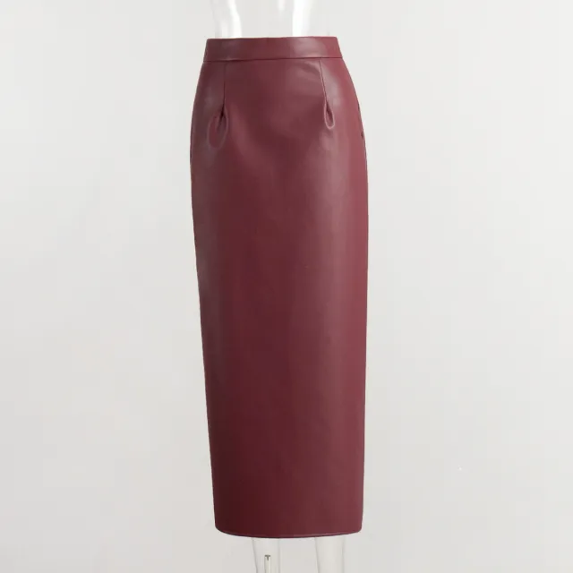 Ankela Red Slit Sheath Skirt Fashion Slim Wine Red - Shop at LoveMi