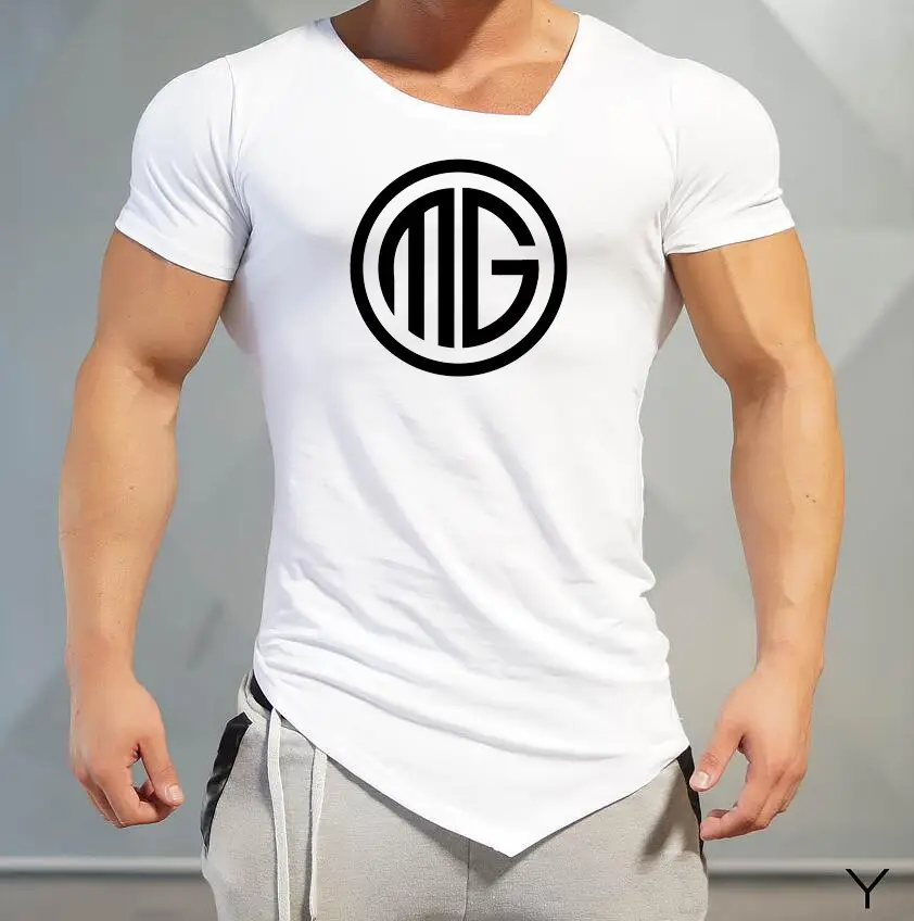 Men's Fitness Sports Pure Cotton Irregular Short-sleeved T-shirt