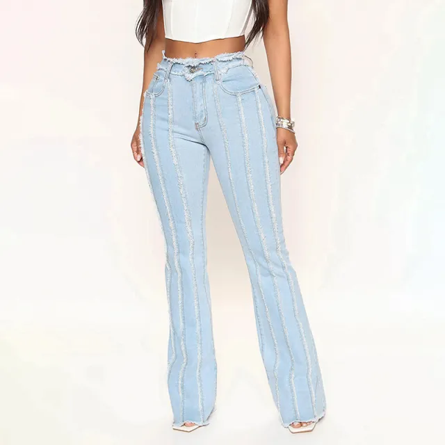 Raw Hem Jeans Women's Plus Size Washed Fringe Light Blue - Shop at LoveMi
