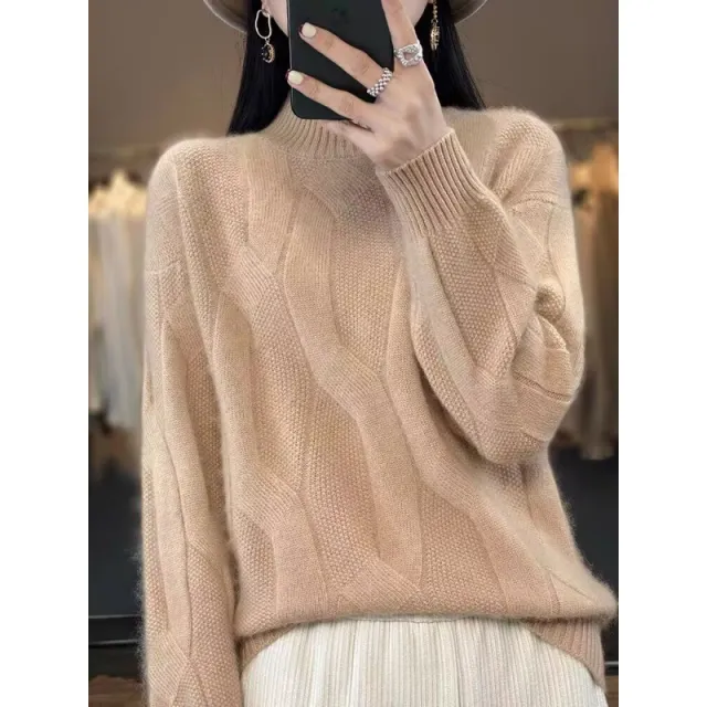 Comfortable Slimming Soft Glutinous Knitted Thickened Half high Collar Sweater Khaki - Shop at LoveMi
