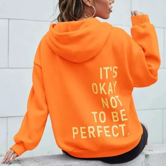 Women's Multi color Letters Printed All matching Casual Long Sleeve Sweatshirt Orange - Shop at LoveMi