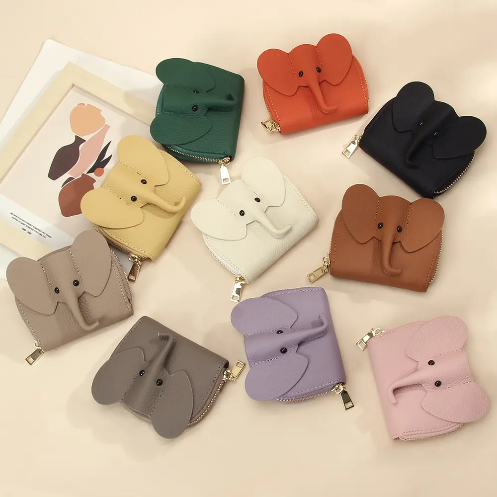 Leather Organ Card Holder Bags Creative Elephant Zipper Wallet