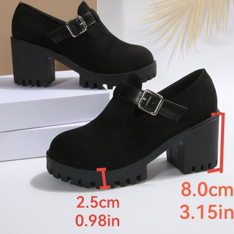 Womens Chunky Thick-soled Suede High Heels