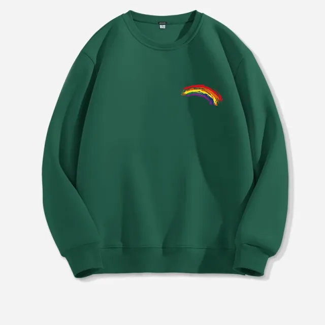 Women's Long sleeved Solid Color Rainbow Printing Sweater Dark Green - Shop at LoveMi