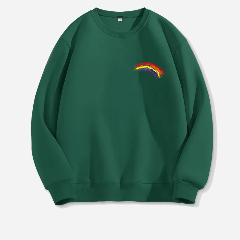 Women's Long-sleeved Solid Color Rainbow Printing Sweater - Dark Green