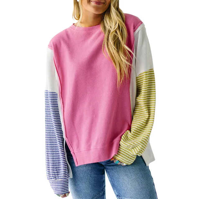 Autumn New Round neck Pullover Women's Color Matching Long Sleeve Lc25129357P406 S - Shop at LoveMi