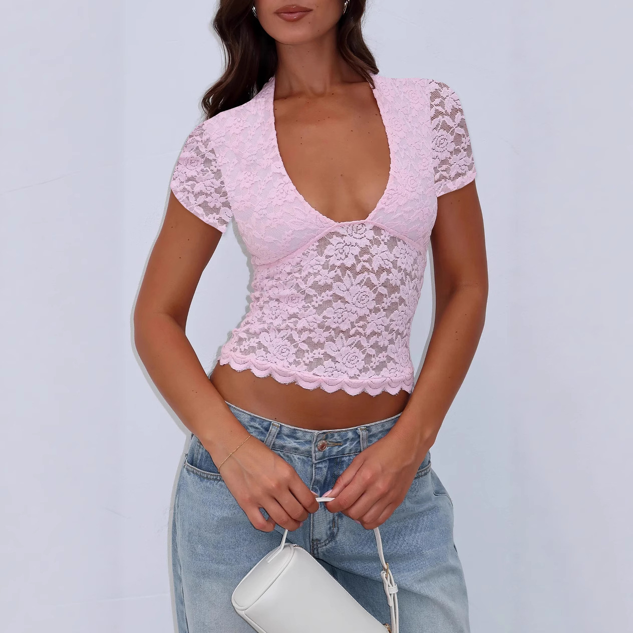 Lacy Slim-fit Bottoming Top Women's Clothing