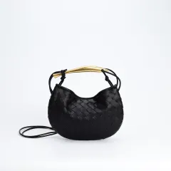 Woven Bag Fashion Cattlehide Leather Commuter Portable Shoulder Crossbody Bag - Black - View 1