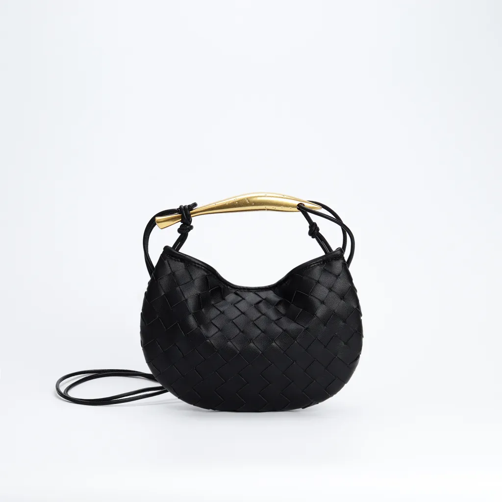 Woven Bag Fashion Cattlehide Leather Commuter Portable Shoulder Crossbody Bag - Black