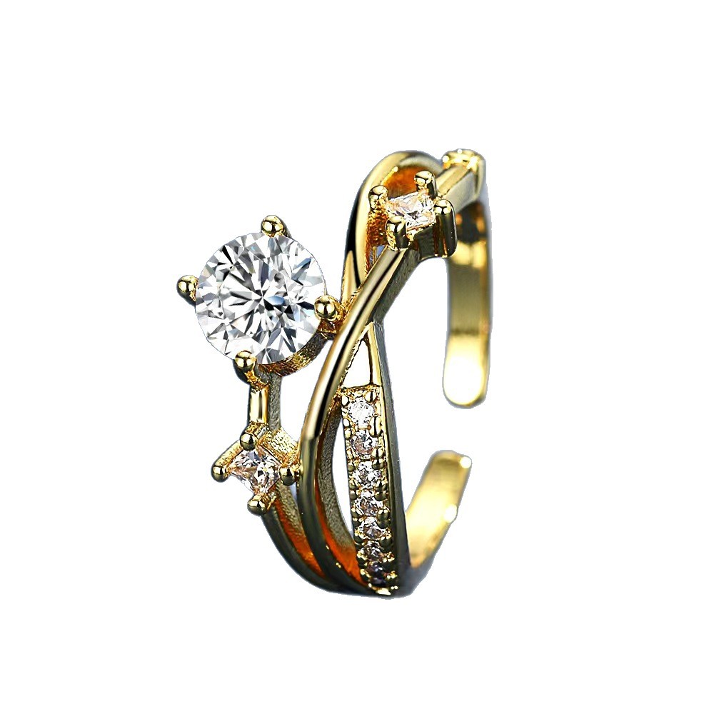 Womens Geometric Cross Ring With Sparkling Diamonds Featuring Celestial Orbital Paths