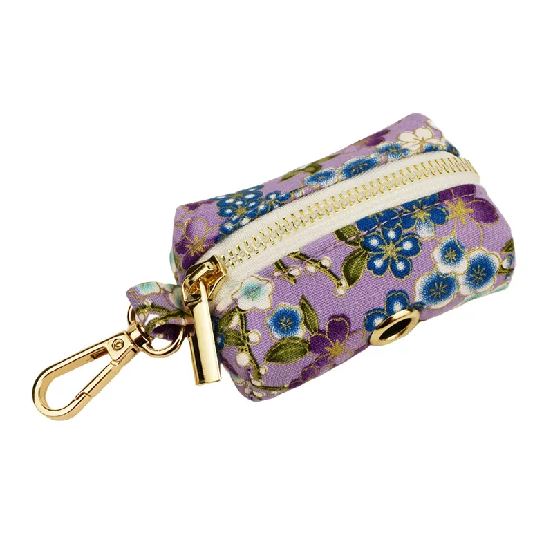 Purple And Wind Floral Dog Collar Hand Holding Rope Metal Bandana Bow Strap Out Shit Bag - Dog Poop Bag