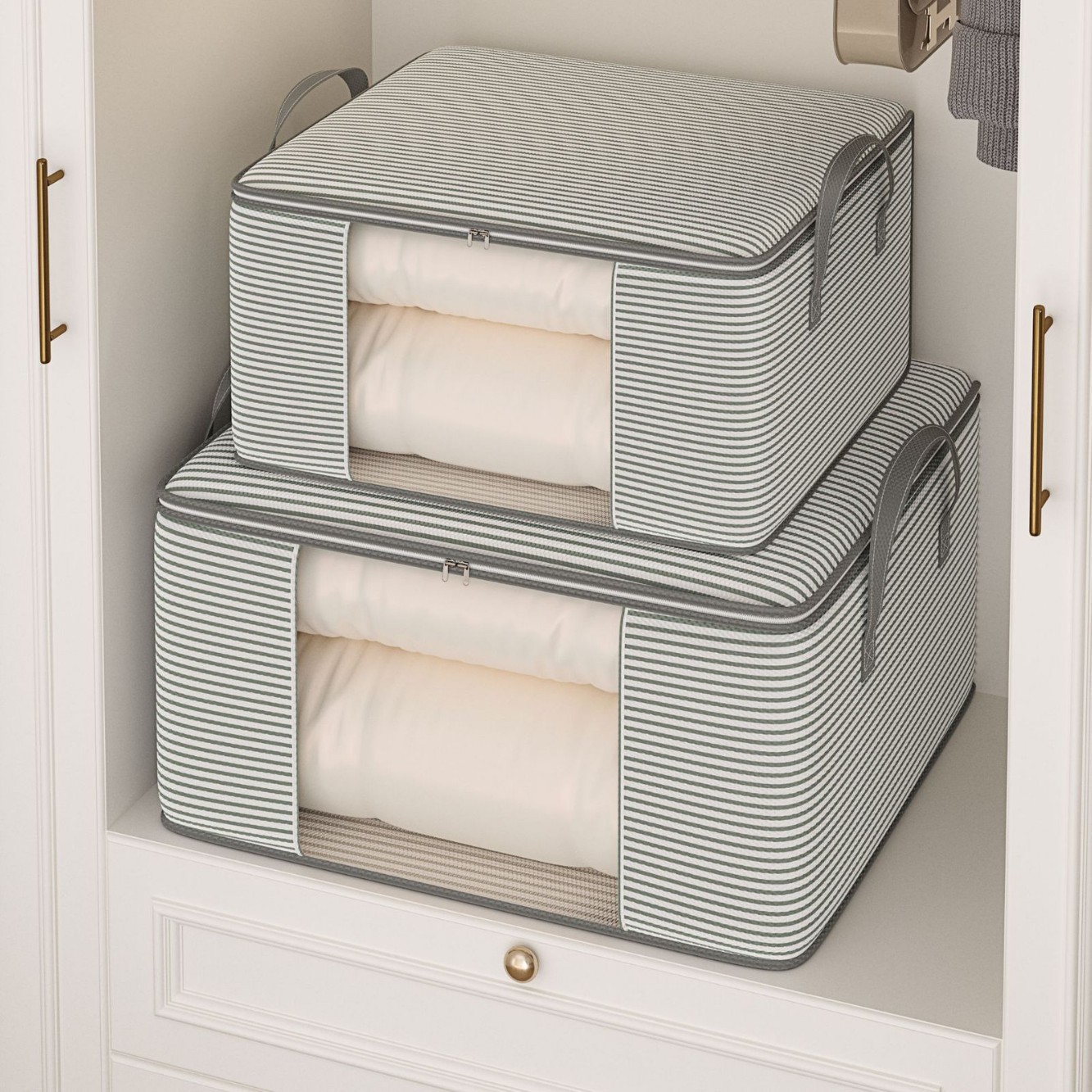 Striped Quilt Storage Bag No Assembly Required Large Capacity